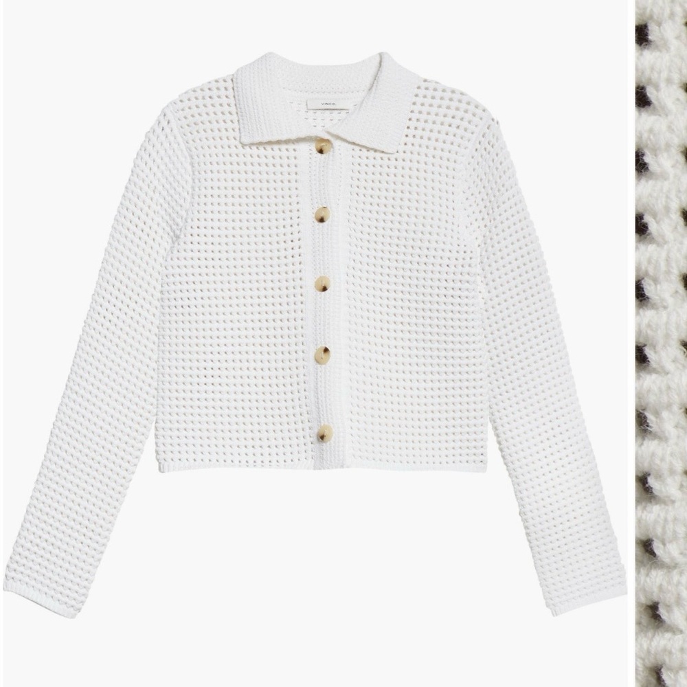 Vince Block Stitch Cardigan in Optic White Size L - Picture 5 of 10